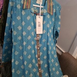 Stylish Blue Patterned Women's Dress